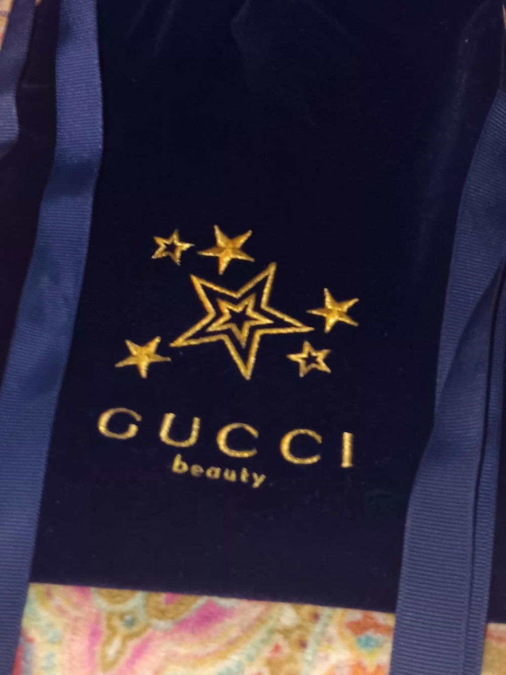 Gucci Beauty Velvet Pouch with Gold Star Embroidery